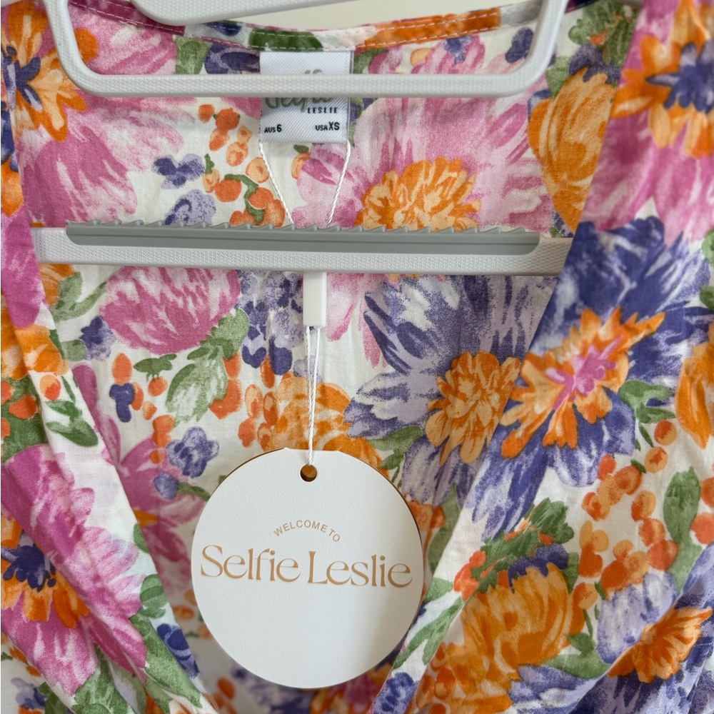 🩷 Selfie Leslie Floral Tie Front Mini Dress | XS | Cottagecore Boho Ruffle | NWT - Picture 5 of 8